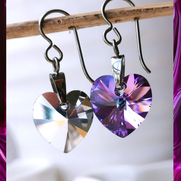 Light Vitrail Purple Crystal Titanium Drop Earrings